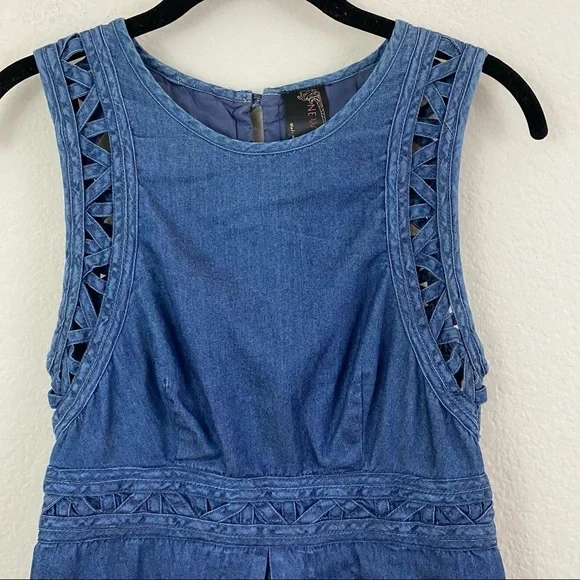 Free People New Romantics Highland Denim Dress Cut Outs Size 0 - Picture 4 of 12